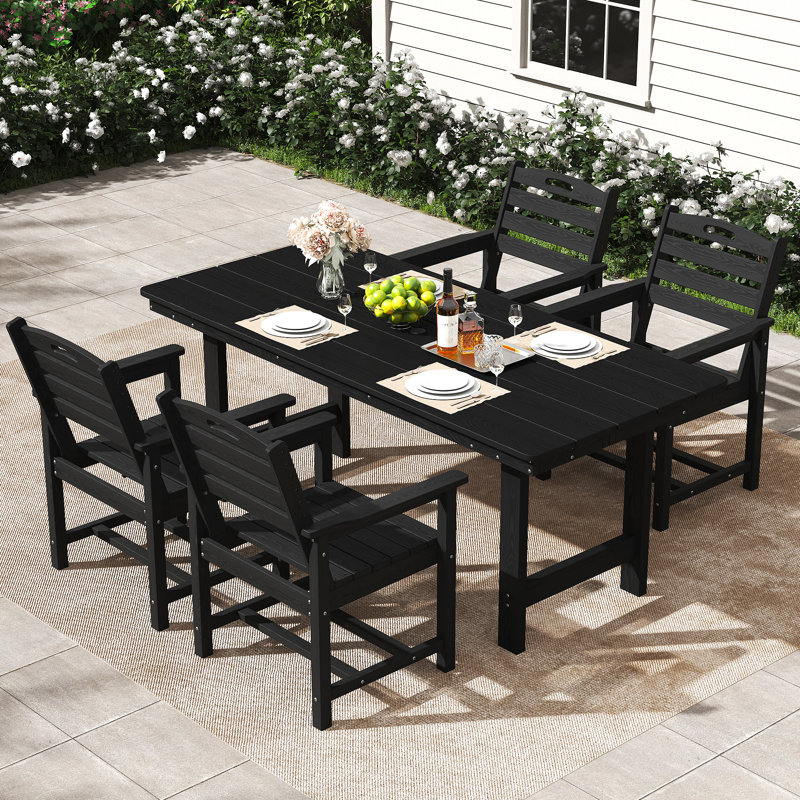 4-Person Outdoor Patio Dining Set with Umbrella Hole, 66.4'' L Rectangular Table With 4 Chairs For Patio, Garden, Porch, Pool