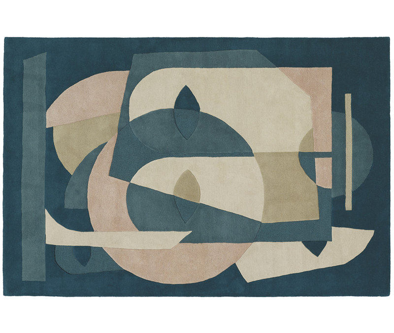 Aduma Wool Abstract Area Rug in Blue/Beige, Rectangle 6'7" x 9'10"
