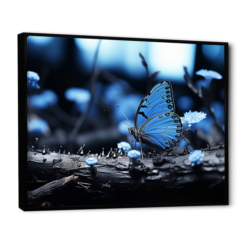 " Forest Blue Butterfly Woods ", Black Floater Framed, 30" H x 40" W x 1.5" D