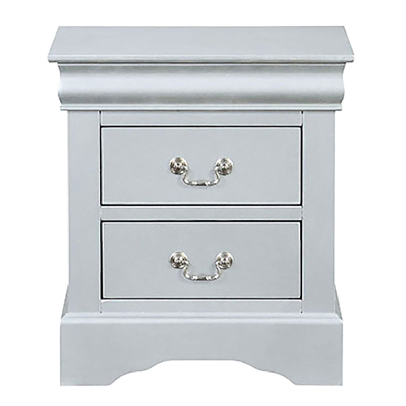 Table de chevet classique 2 en platine, ajoutant du charme à la décoration de chambre à coucher platine avec un design moderne et 2 tiroirs