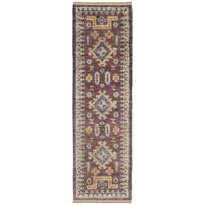 Naleia Hand Knotted Wool Geometric Area Rug in Red