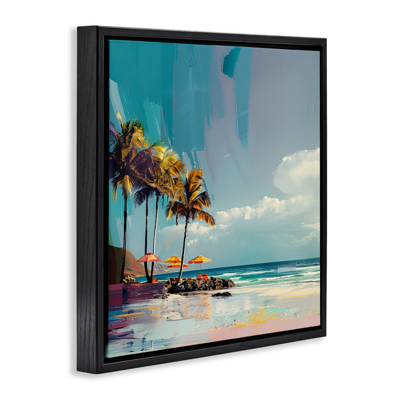 Art contemporain sur toile flottante, "Contemporary Shoreline in Summer" par Irena Orlov, Cadre flottant noir de jais