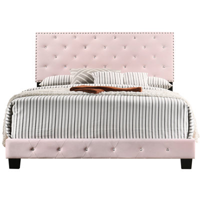 Charmant lit de salon transitionnel rose rembourré en mousse: H 48 po x l 64 po x P 83 po, assemblage requis, rembourrage doux au toucher, velours