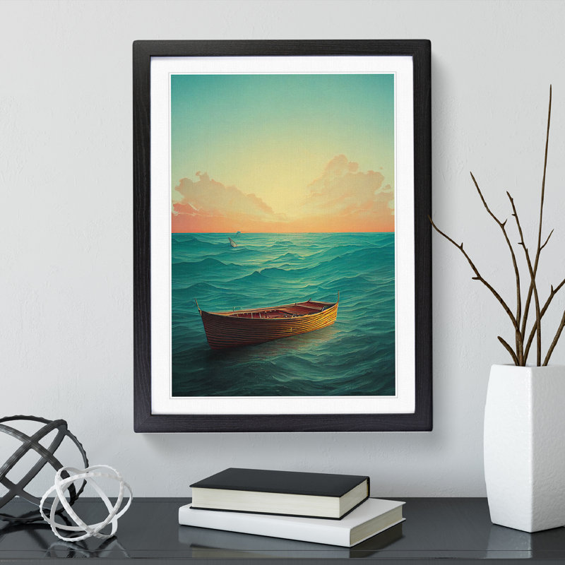 Boat Behind The Sun - Print, White, 36cm H x 27cm W x 2cm D, Black Framed