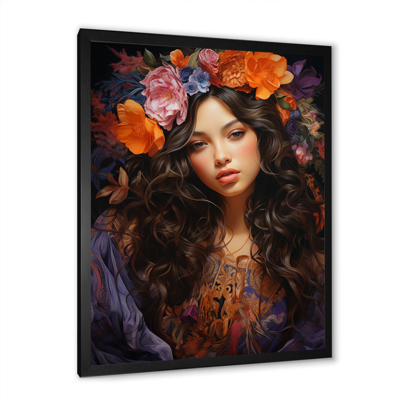 Boho Latina, enchantement floral sur toile, H 20 po x l 12 po x P 1 po, Cadre photo noir