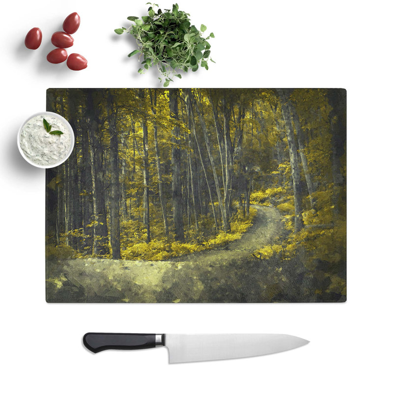 Tempered Glass Yellow Forest in Connecticut Chopping Board, 28.5 cm W x 20 cm L