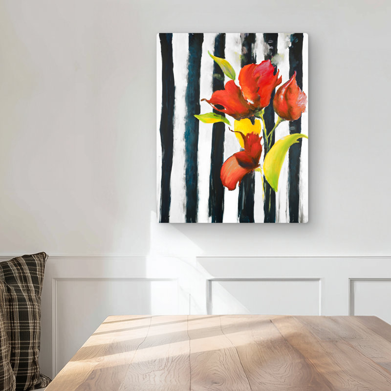 Flowers on Stripes - Bedroom Metal Print Decor