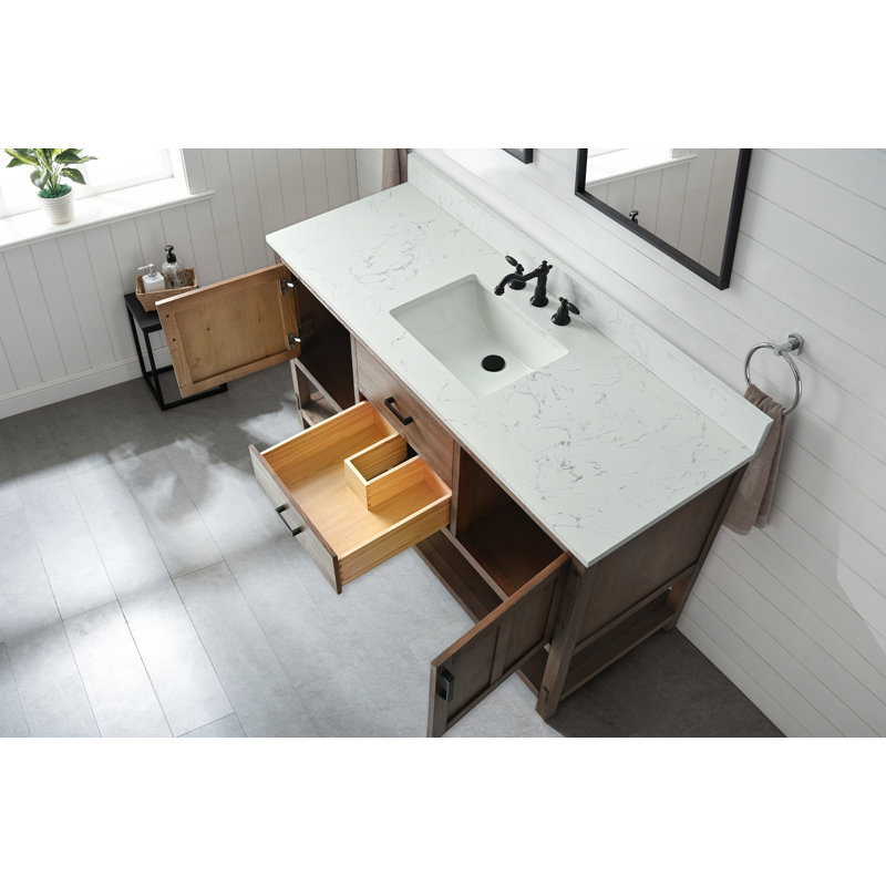 Lamay 60" Free Standing Single Bathroom Vanity with Engineered Stone Top, Brown Spruce