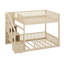 Lit superposé double au-dessus de double avec escalier de rangement, lit superposé au sol en bois massif avec tablettes de rangement, lits superposés peu encombrants avec garde-corps de clôture-543827219