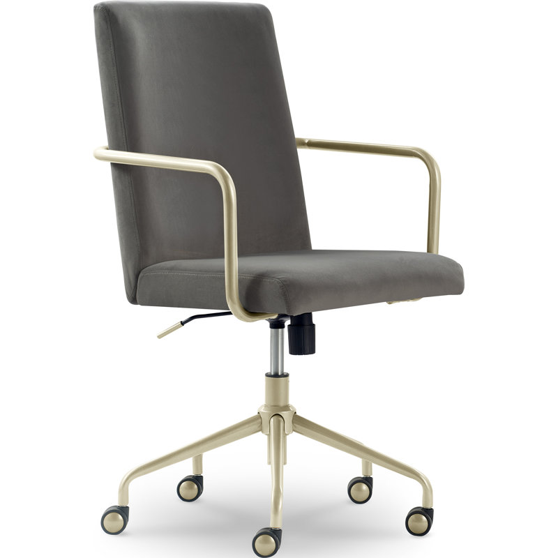 Elle Decor Giselle Modern Home Office Desk Chair with Gold Arms and Base, Light Gray