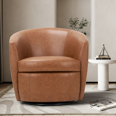 Faux Leather Upholstered Swivel Barrel Chair—No Assembly Required