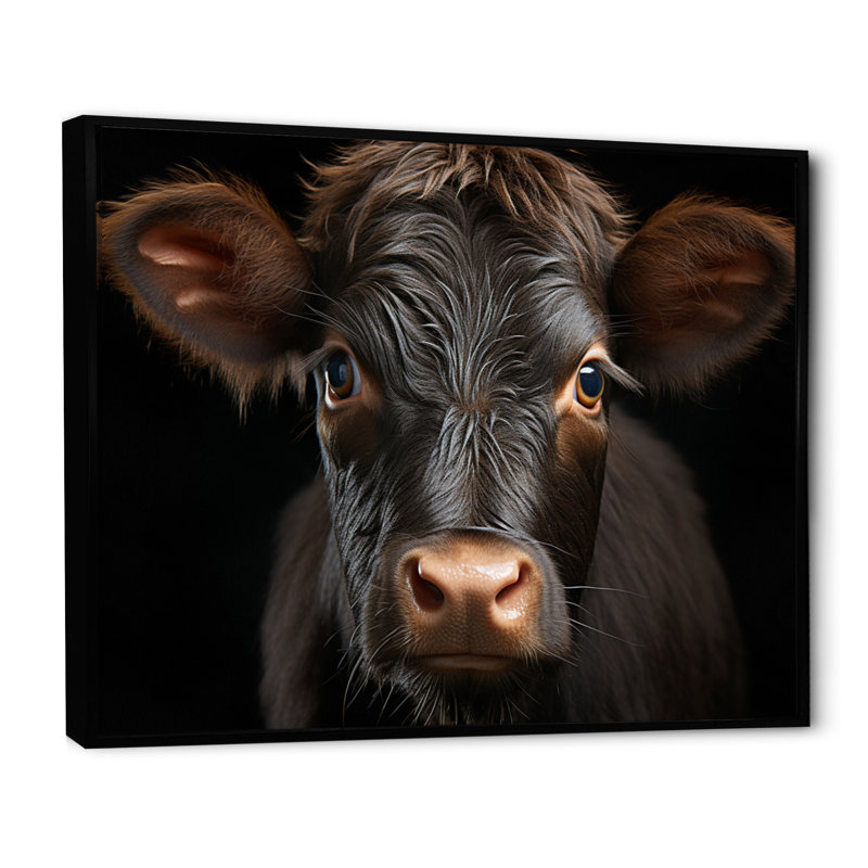 Portrait de vache - grande vache, art mural, 30" H x 40" W, Cadre flottant noir