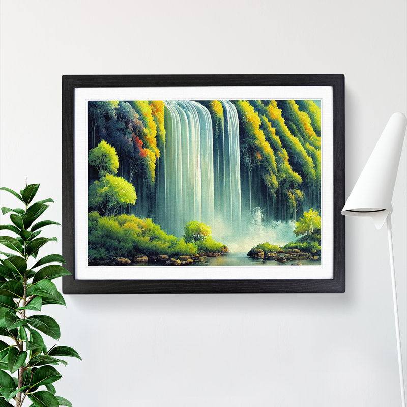Lush Waterfall Vol.1 - Single Picture Frame Painting, Black, 46cm H x 64cm W x 2cm D