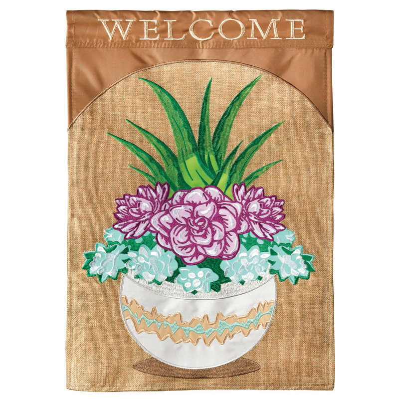 Welcome Succulent Design Burlap Garden Flag