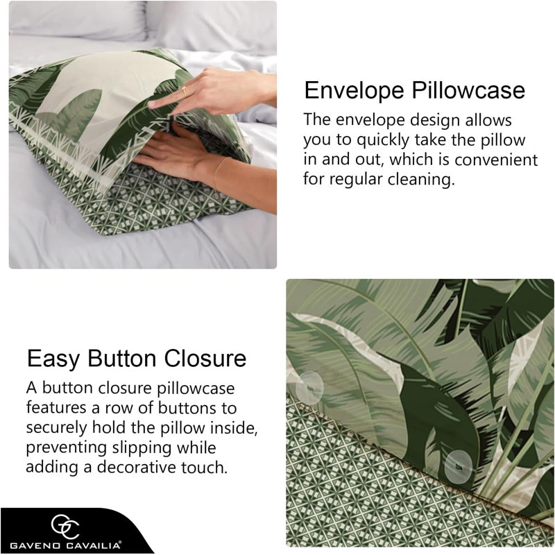 Botanical Polycotton Duvet Cover Set with Pillowcases, Soft Yarn Bedding, Single Double King, Double