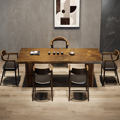 Brown Rectangular Solid Wood Live‑Edge 4 Legs Dining Table