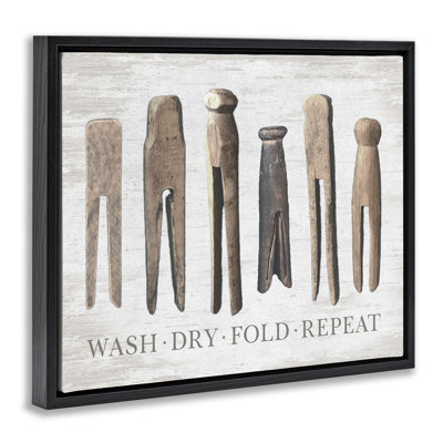 Rustic Laundry Phrase Black Framed Floater Canvas Wall Art by Lettered and Lined