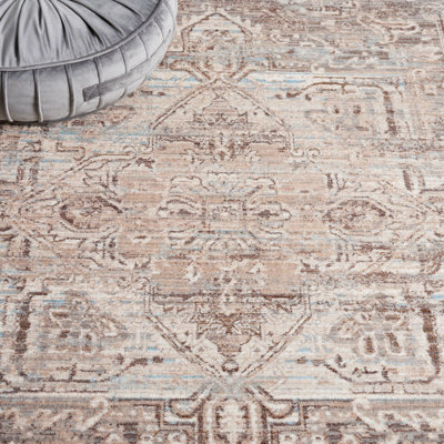 Tapis oriental en polyester tissé à plat en brun / beige