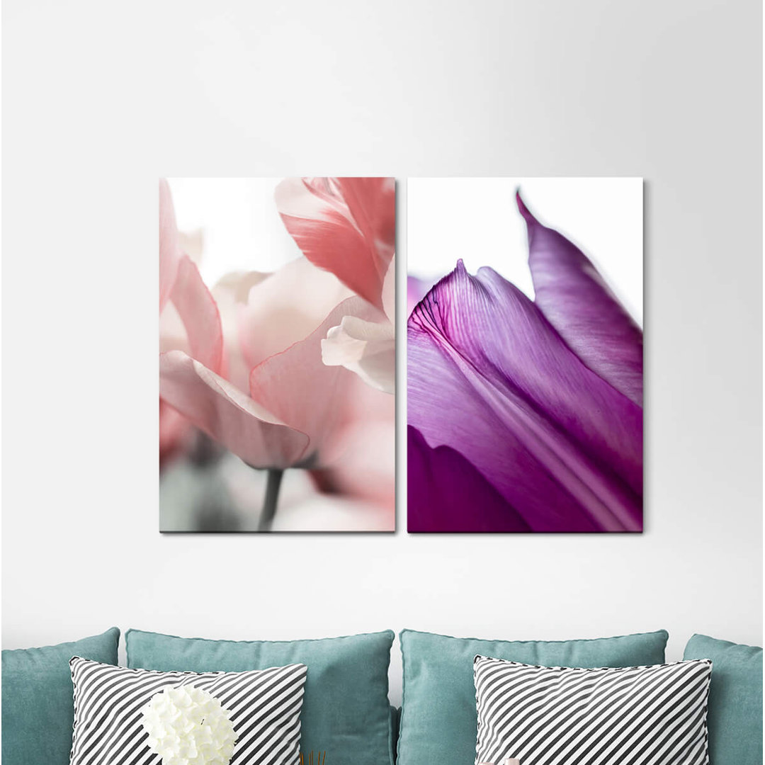 2-tlg. Leinwandbilder-Set - Grafikdruck „Tulips Blossoms Summer Soft Delicate”