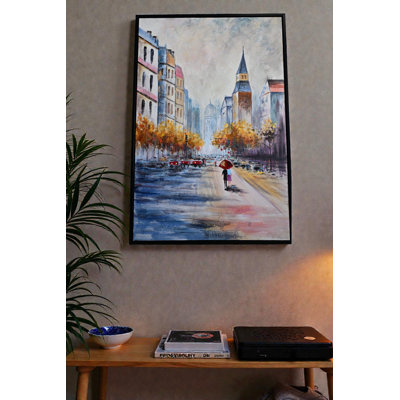 "Urban Dream", peinture sur toile encadrée City Street Art 61 po x 41 po