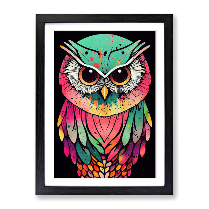 XV1022-4106X Splashed Owl No.5 - Single Picture Frame Painting, Black, 64cm H x 46cm W x 2cm D