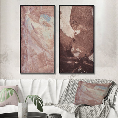 «Brown Abstract Paint Strokes», ensemble de 2 peintures sur toiles