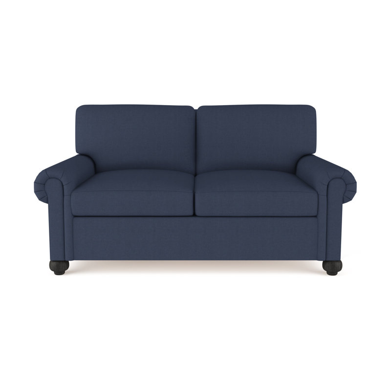 Causeuse Leroy, Naturel, Lin à tissage carré imprimé bleu, H 36 po x l 72 po x P 43 po