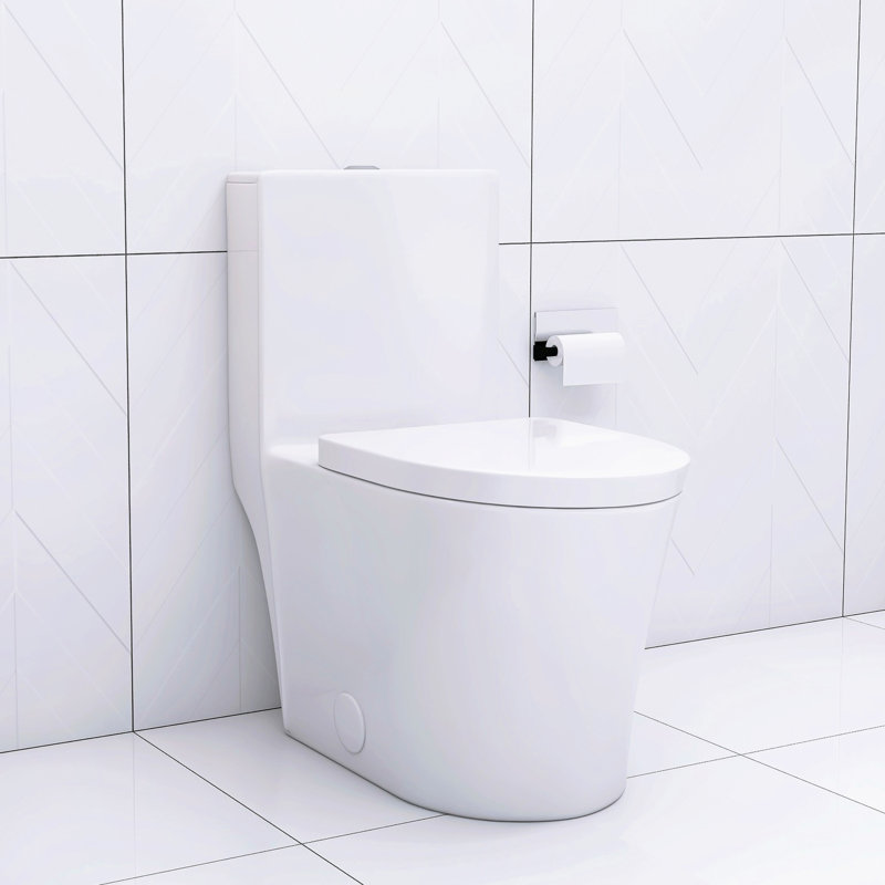 Glossy White Toilet With Powerful Flush And Easy Installation Elongated High-Performance Construction, Glossy White