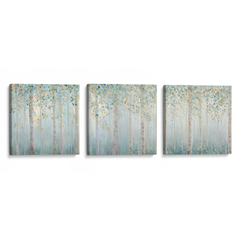 Ensemble de 3 impressions «Whispers of Birch», Toile tendue, 16 po x 16 po