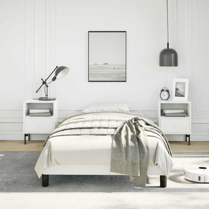 Strath vidaXL Bed Frame, Faux Leather Upholstered Platform Bed Frame, No Mattress, Twin XL, White