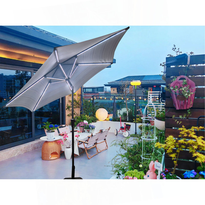 9Ft Umbrella With Light,Pattern, Blue Striped