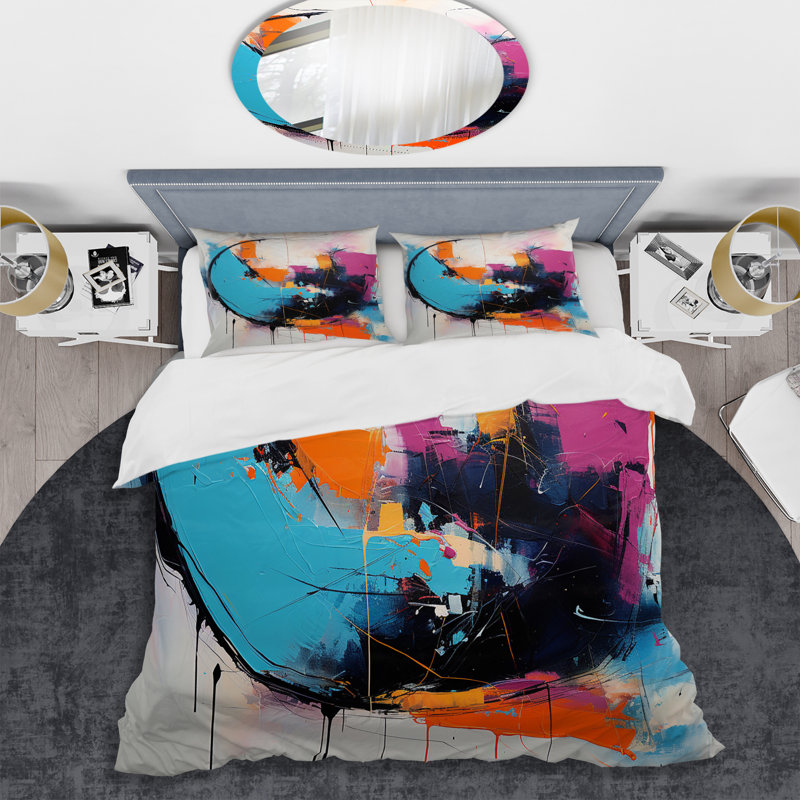 Ensemble de housse de couette bleu et rose à encre Paint Expression IV - Abstract Fractal