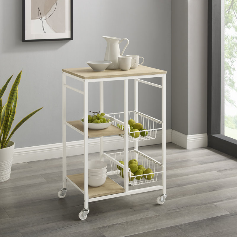 Petit chariot de cuisine blanc en bois et métal
