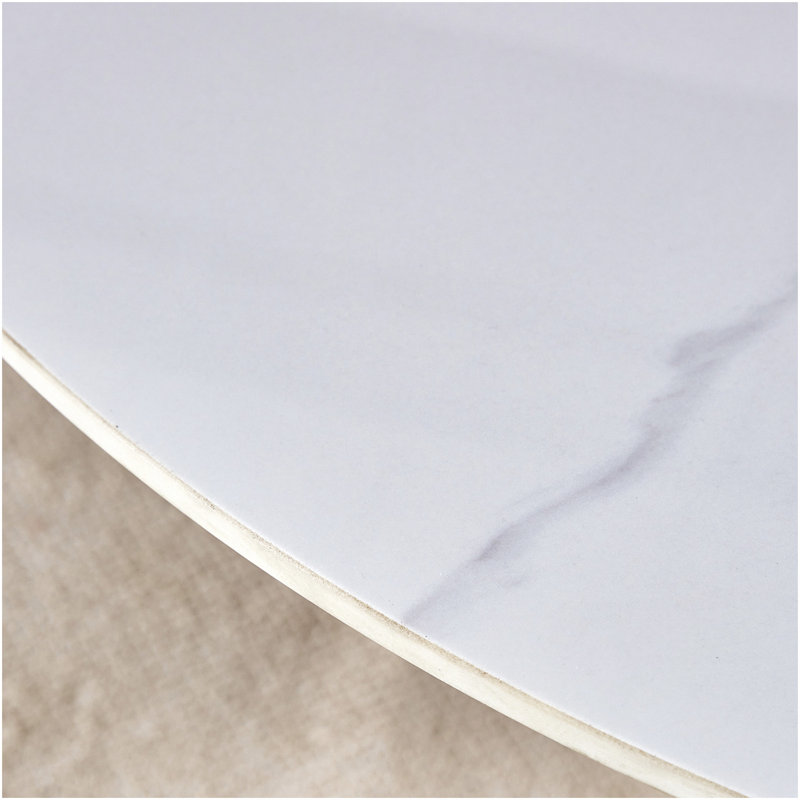 A 42-Inch Stainless Steel Leg Round Table With A Marble Top Is Suitable For Use By Four Or Six People, White Marble, Silver
