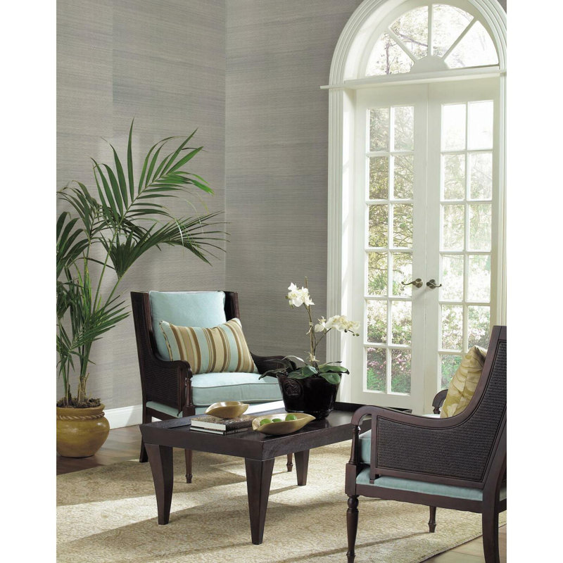 Impression Abstract Grass Cloth Wallpaper Double Roll, Gray
