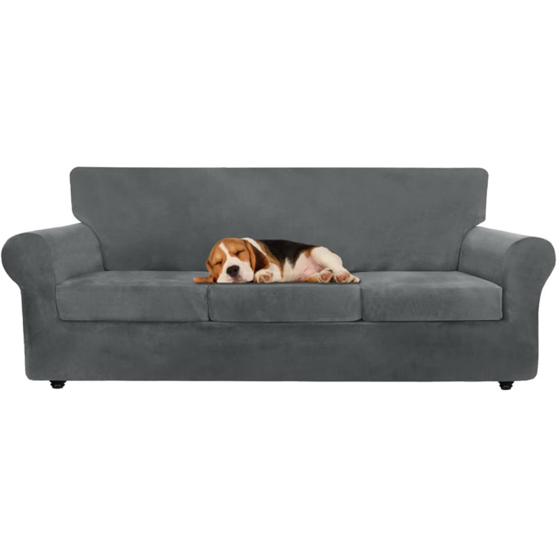 Housse pour canapé à coussins carrés/rectangulaires, H 91 po x l 110 po x P 6,4 po, Velours gris