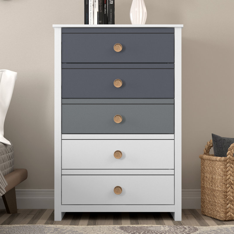 Bustillo 30.7'' Wide 5 -Drawer Chest, White/Gray