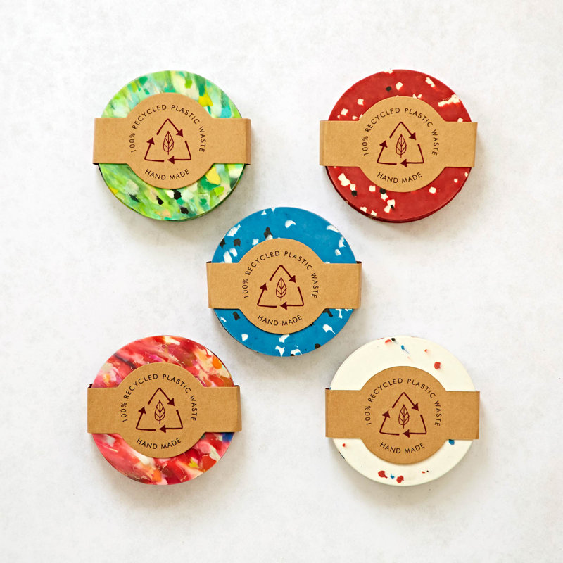 Recycled Plastic Round Coasters, Green