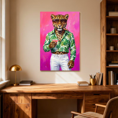Animals Leopard Wearing Sunglasses Holding Cocktail