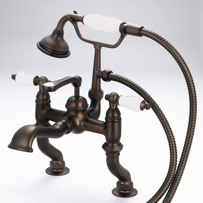 Stonington Deck Tub Spout, Hot and Cold Labeled Porcelain Lever Handles, Oil Rubbed Bronze