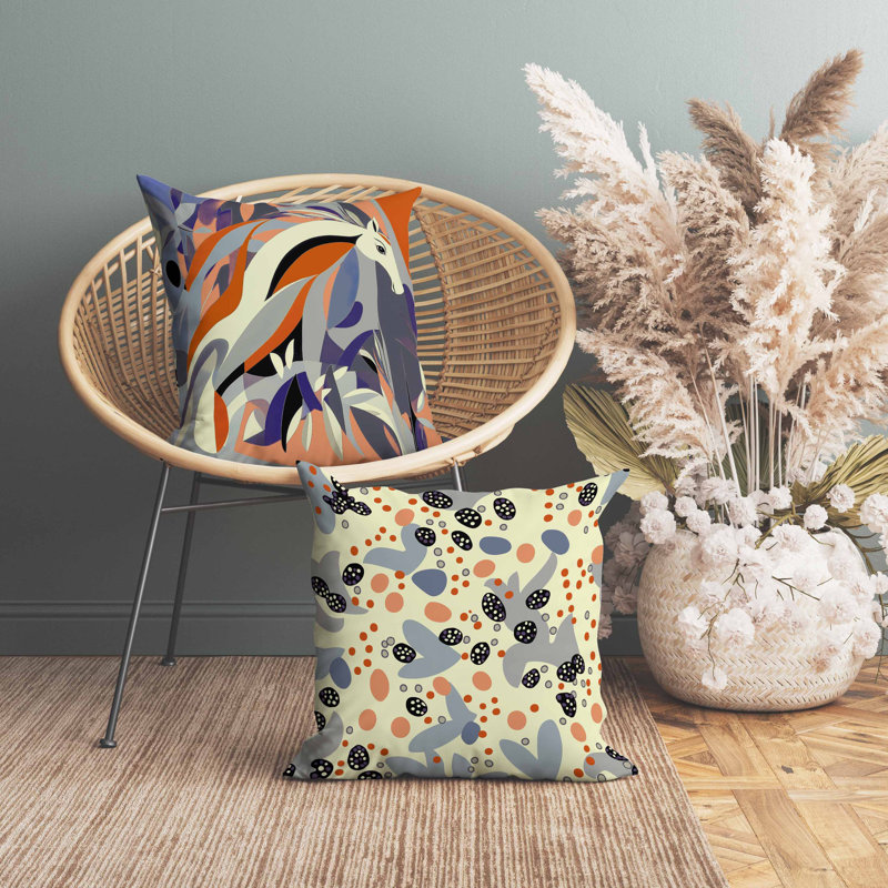 Coussin Mythical Horse, Orange/mauve, Carré 26 po
