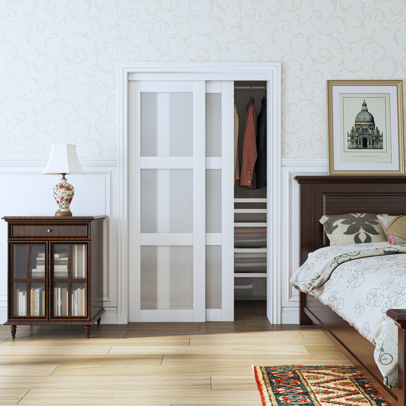 48 in. x 80 in. White Tempered Frosted Glass Sliding Closet Door