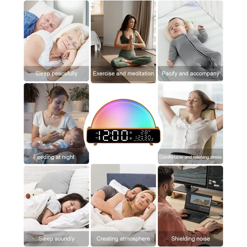 Sunrise Alarm Clock Wake Up Light With Sunrise Simulation White Noise Machine Touch Control Bedside Lamps Colours Atmosphere Lamp 30/60/90 Sleep Timer 13 Nature Sounds