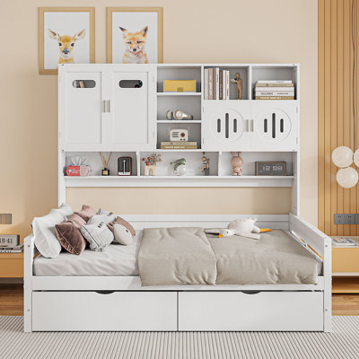 Full Size Wooden Daybed With 2 Drawers, And All-In-One Cabinet And Shelf by Latitude Run