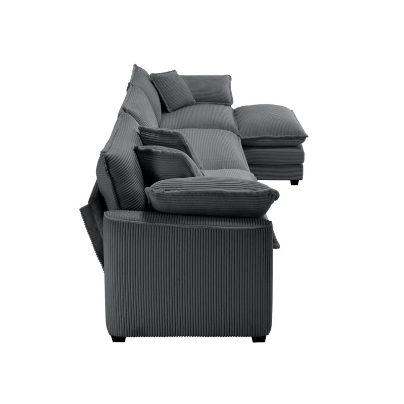 Canapé deux places en velours côtelé avec 1 repose-pieds, Gris, H 33,85 po x l 114,56 po x P 34,25 po