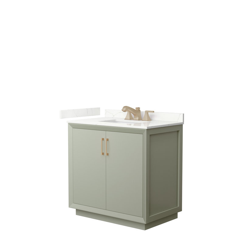 Meuble-lavabo simple avec plateau Strada 36, Quartz Giotto, Vert clair, Noir mat