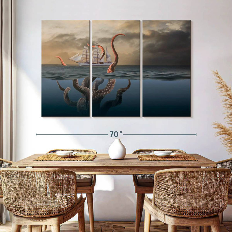 Kelan Giant Octopus Attacking Ship, 42" H x 65" W