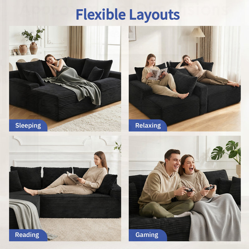 Canapé modulaire rembourré en forme de L avec méridienne et canapé-lit, Orienté vers la gauche