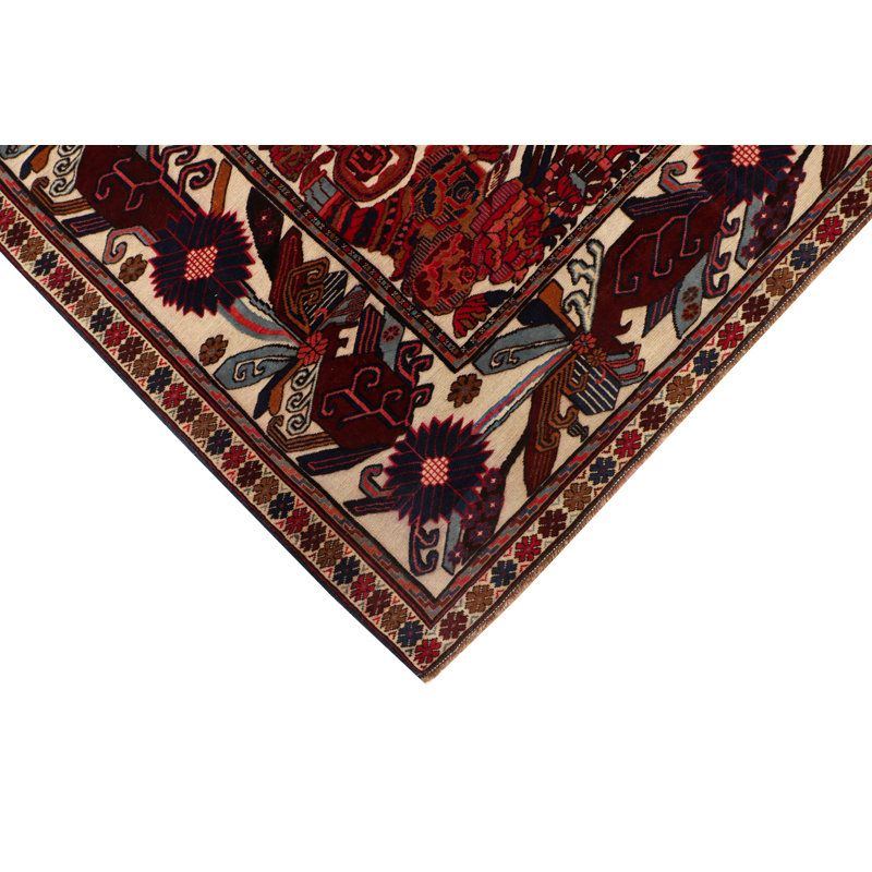 Afghan Wool Oriental Area Rug in Red/Dark Blue/Beige