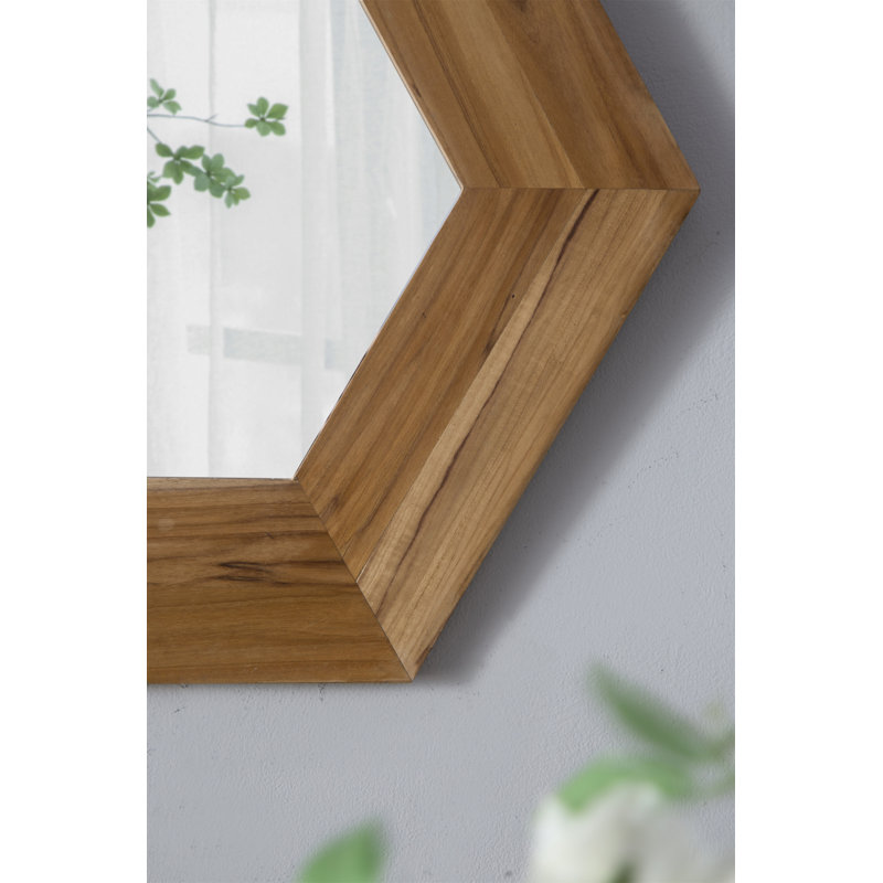 18.5" X 18.5" Hexagon Mirror With Natural Wood Frame, Natural